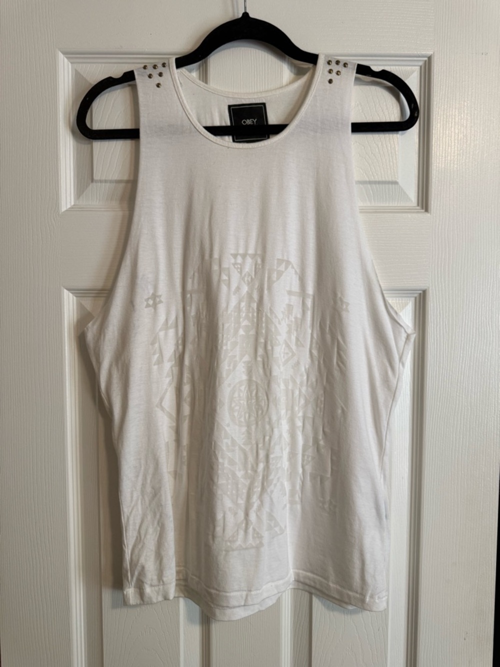 Obey White Studded Shoulder Muscle Tank